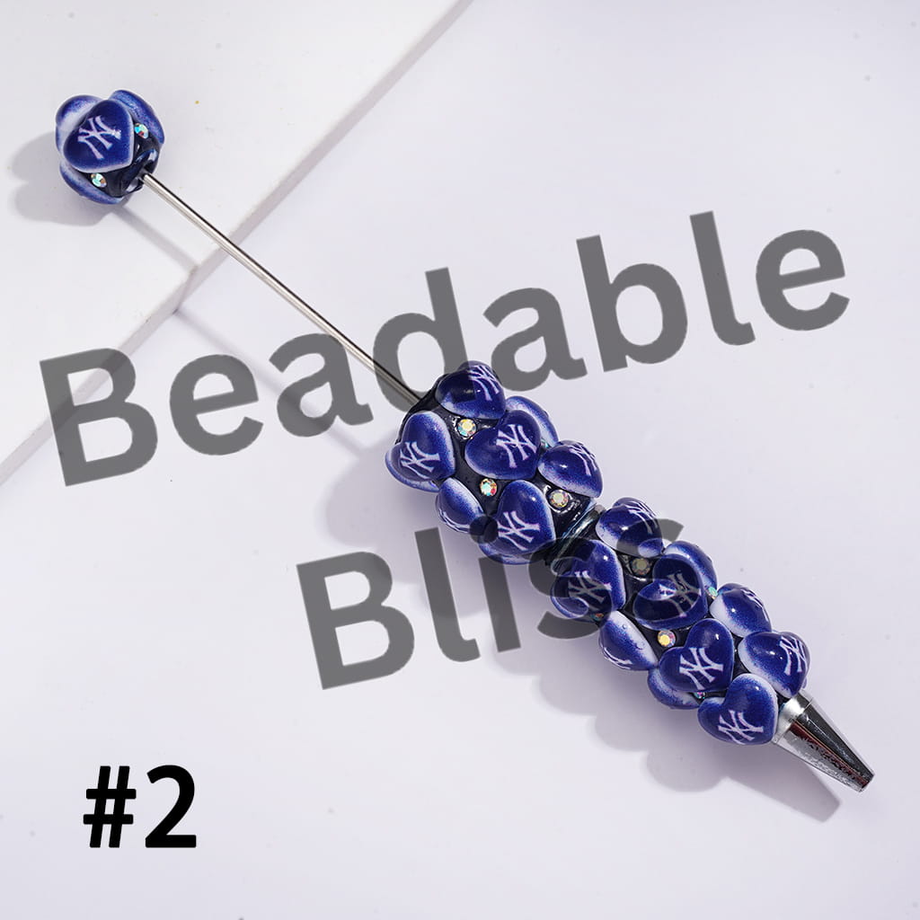 Beadable Clay Pens with Heart in American Baseball and Football Team Series and AB Rhinestones
