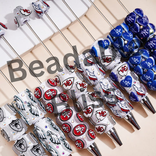 Beadable Clay Pens with Heart in American Baseball and Football Team Series and AB Rhinestones