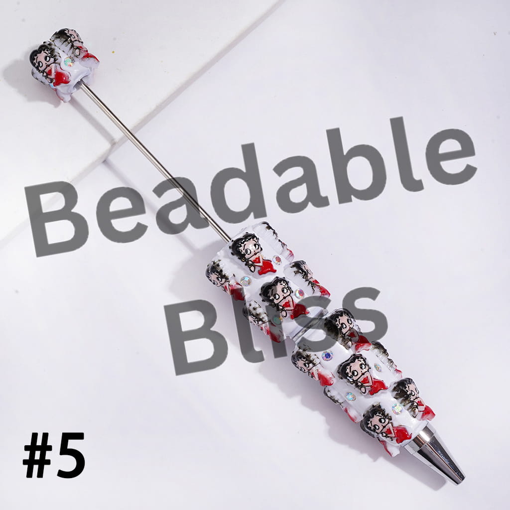 Beadable Clay Pens w Old Girl Character Series & AB Rhinestones