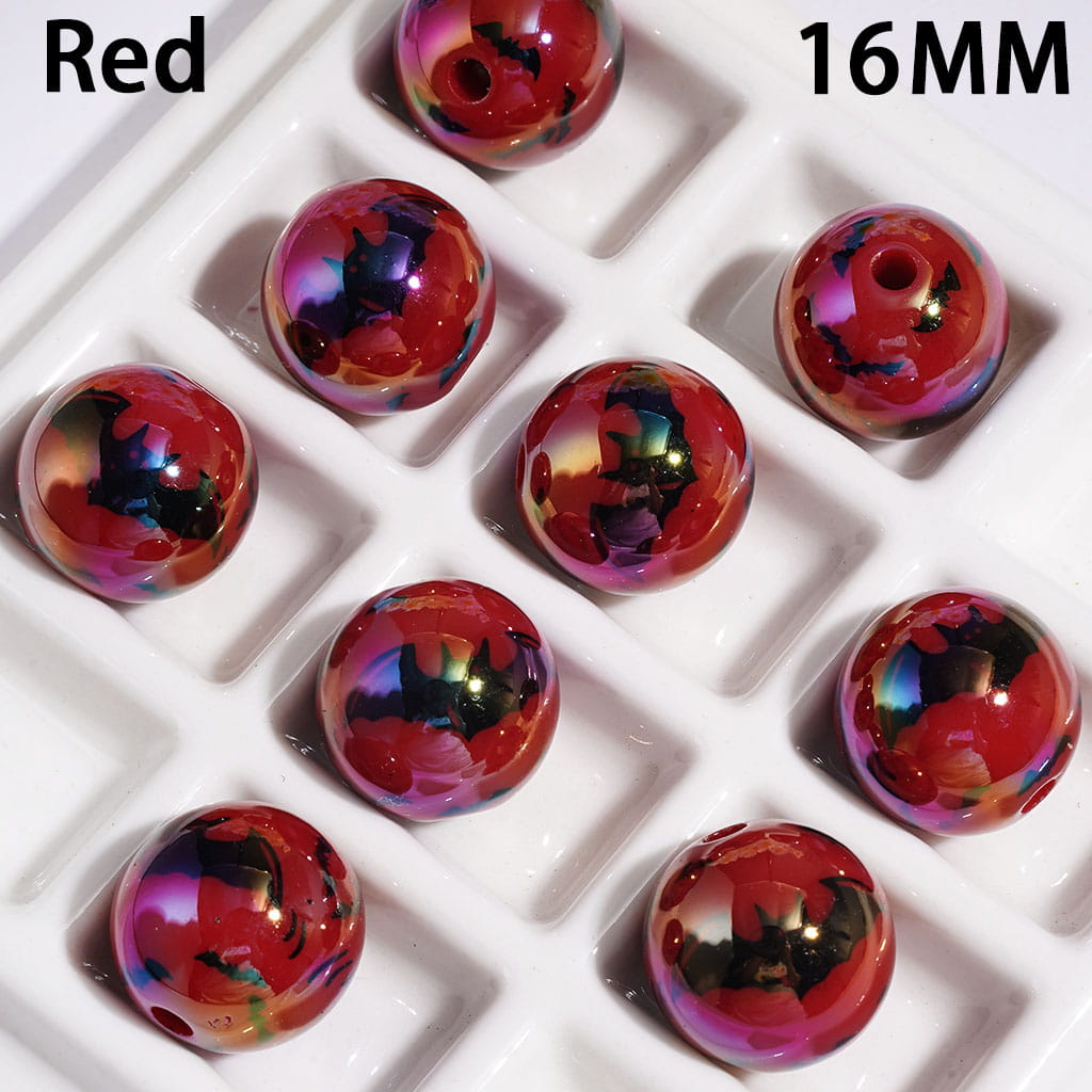 Acrylic Beads for Bracelets UV Coating with Black Bat, 16MM, Multi-Color