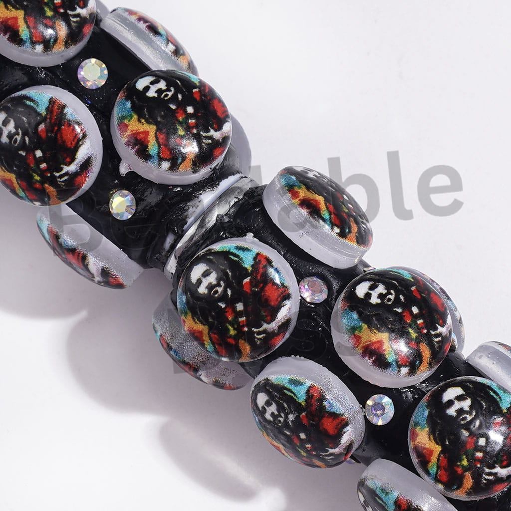 Beadable Clay Pens Round Design with American Singer, AB Rhinestones, Black Background