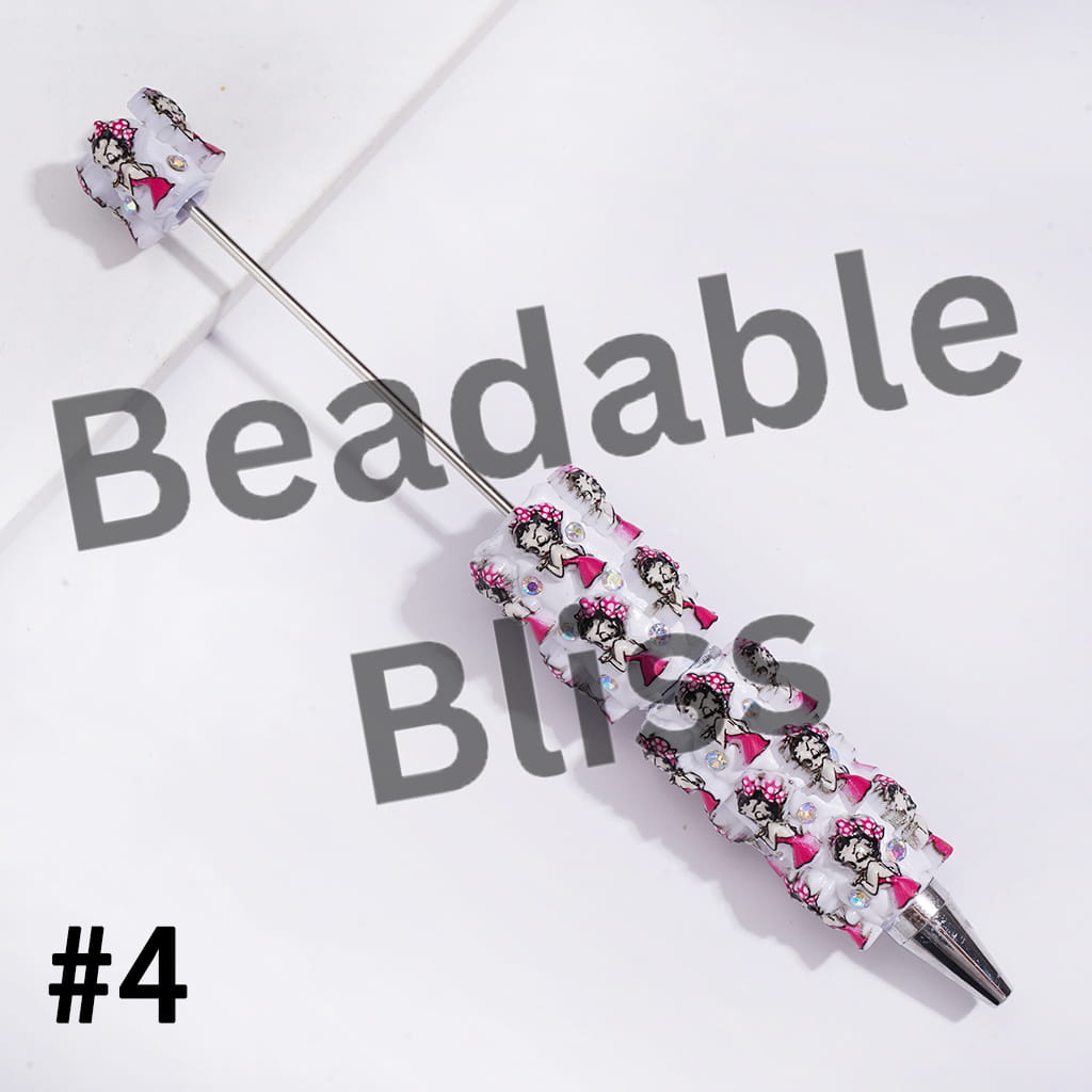 Beadable Clay Pens w Old Girl Character Series & AB Rhinestones