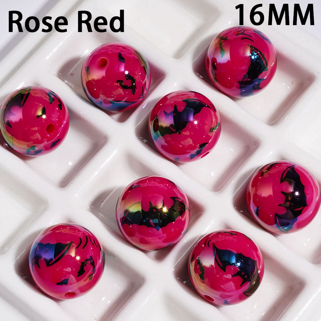 Acrylic Beads for Bracelets UV Coating with Black Bat, 16MM, Multi-Color