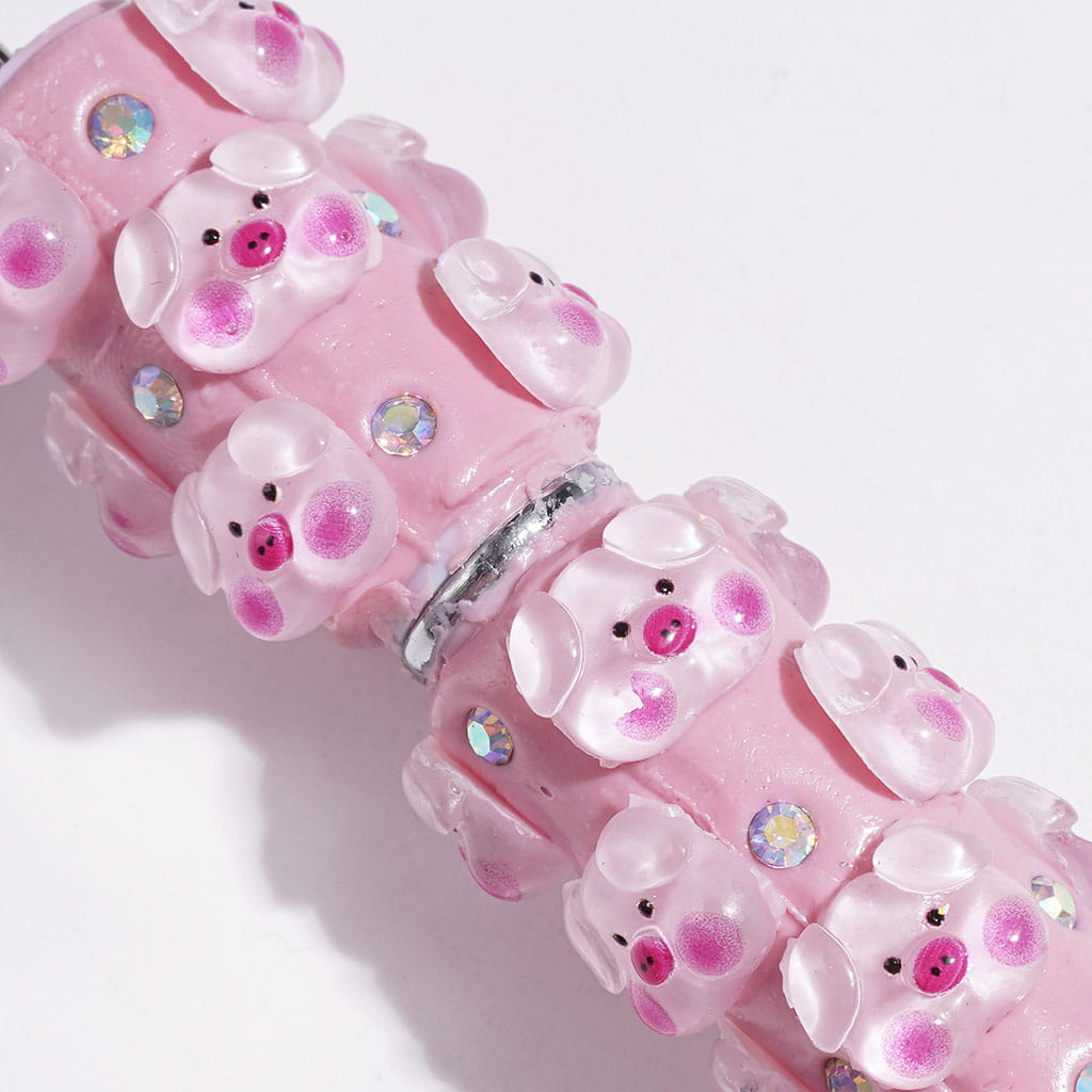 Pink Cute Pig Head and AB Rhinestones Beadable Clay Pens