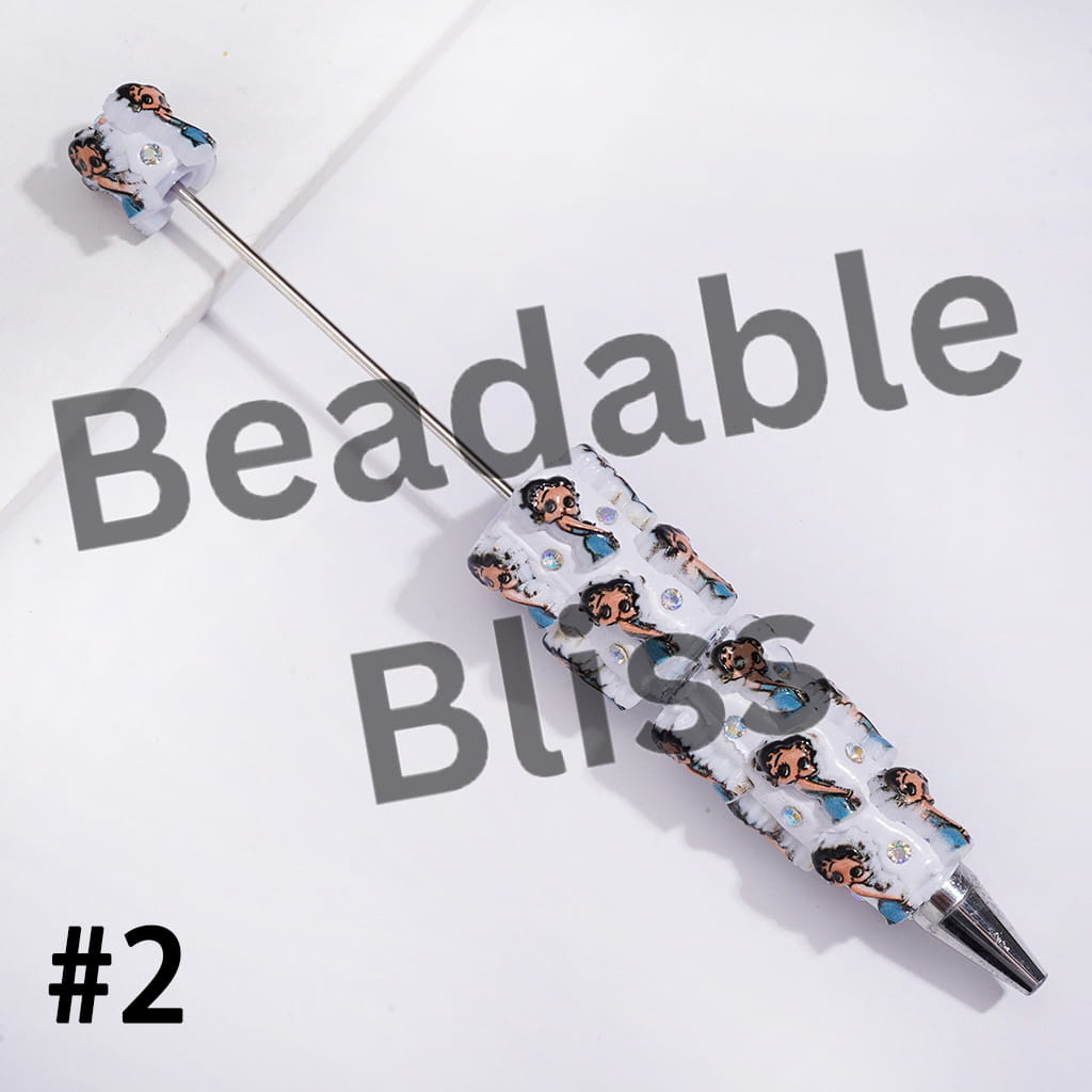 Beadable Clay Pens w Old Girl Character Series & AB Rhinestones