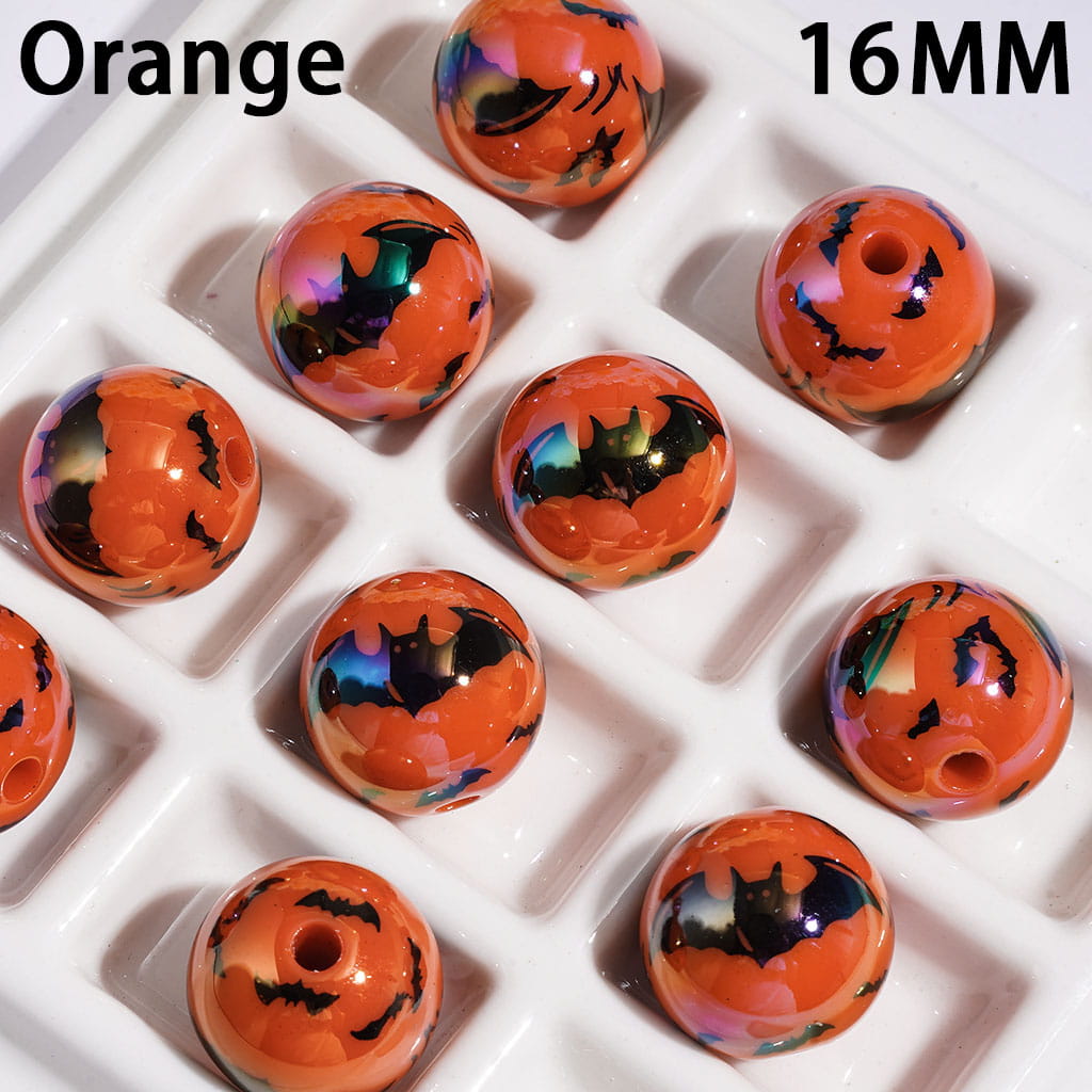 Acrylic Beads for Bracelets UV Coating with Black Bat, 16MM, Multi-Color