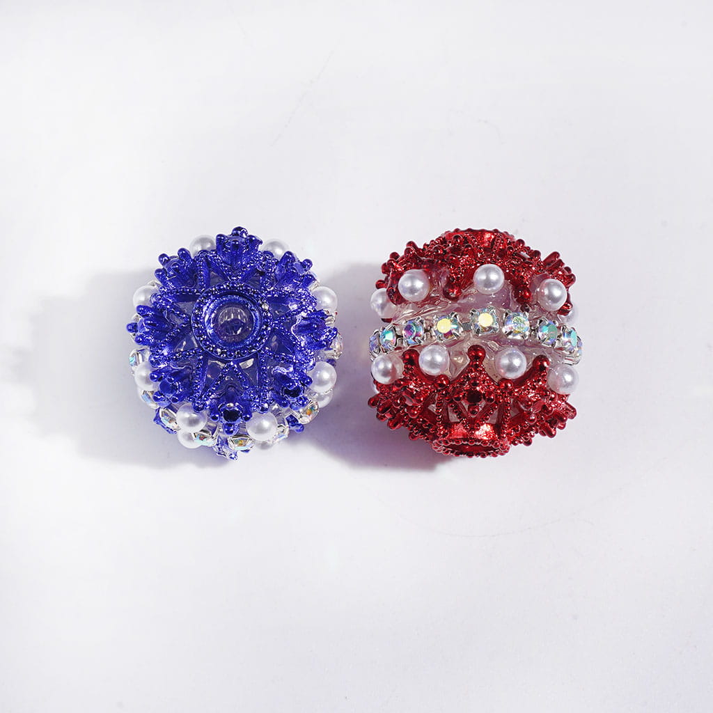 Hand-Made Acrylic Beads with Metal Spacer, Double-Layer Pearls & AB Rhinestone Chain, 17MM, Multi-Color