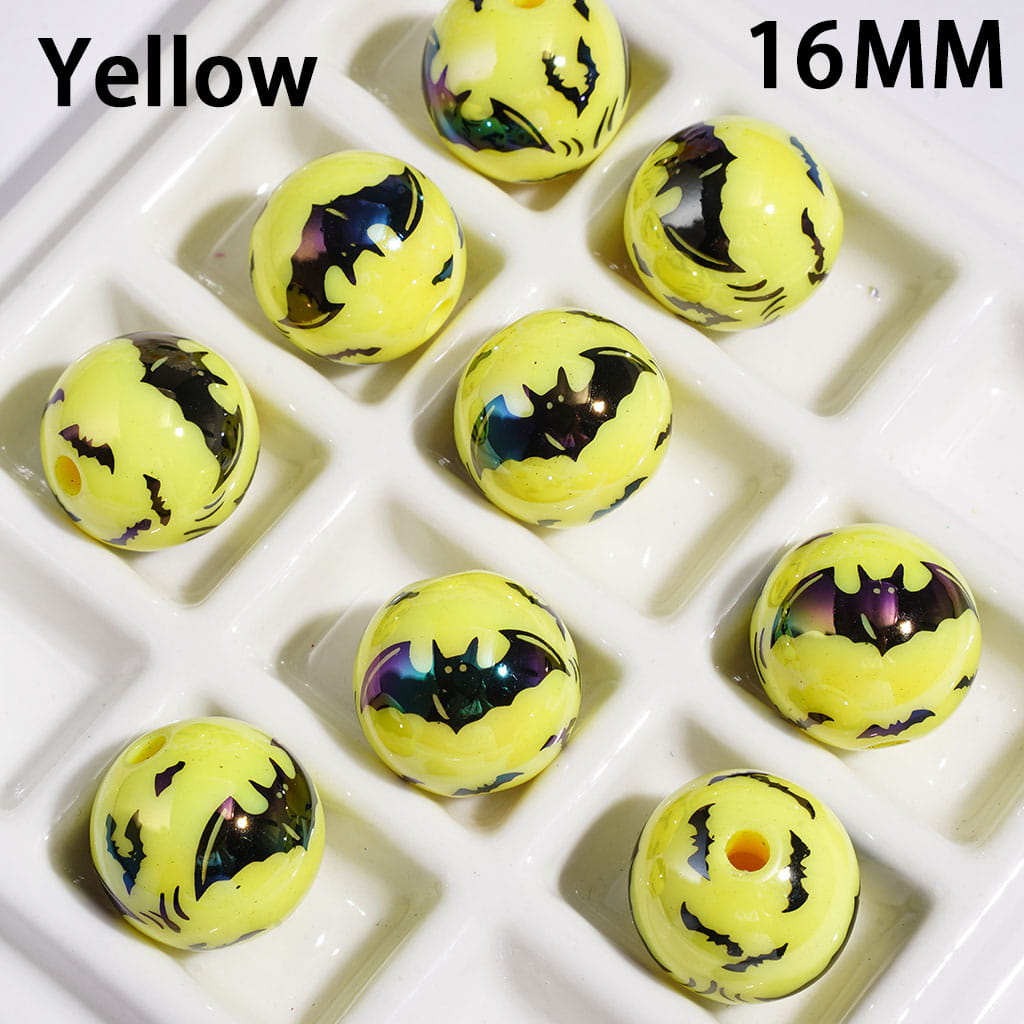 Acrylic Beads for Bracelets UV Coating with Black Bat, 16MM, Multi-Color