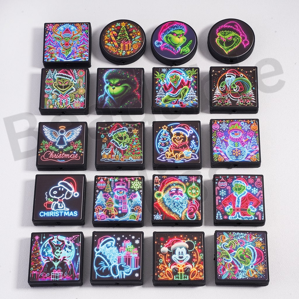 Silicone Focal Beads Neon Color Monster Characters Christmas Series with Black Background, Random Mix
