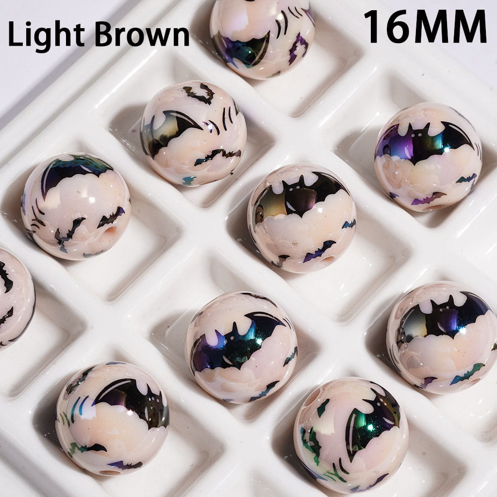 Acrylic Beads for Bracelets UV Coating with Black Bat, 16MM, Multi-Color
