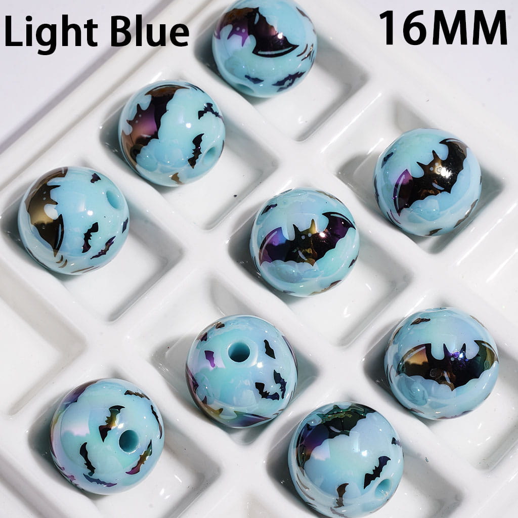 Acrylic Beads for Bracelets UV Coating with Black Bat, 16MM, Multi-Color