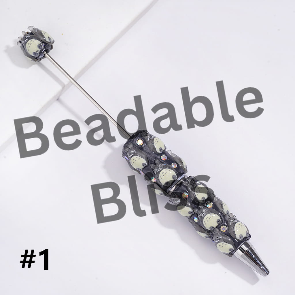 Beadable Clay Pens with Japanese Anime Chinchilla Character Series & AB Rhinestones