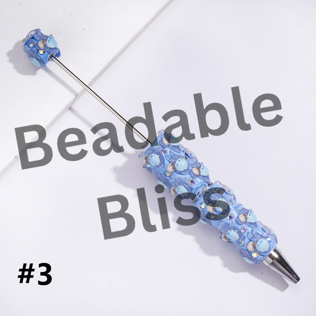Beadable Clay Pens with Japanese Anime Chinchilla Character Series & AB Rhinestones