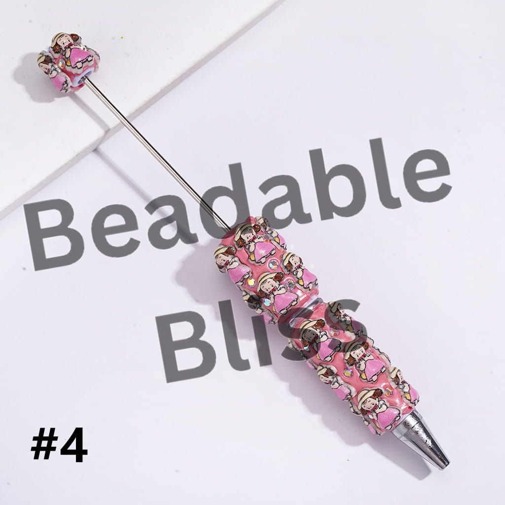 Beadable Clay Pens with Japanese Anime Chinchilla Character Series & AB Rhinestones