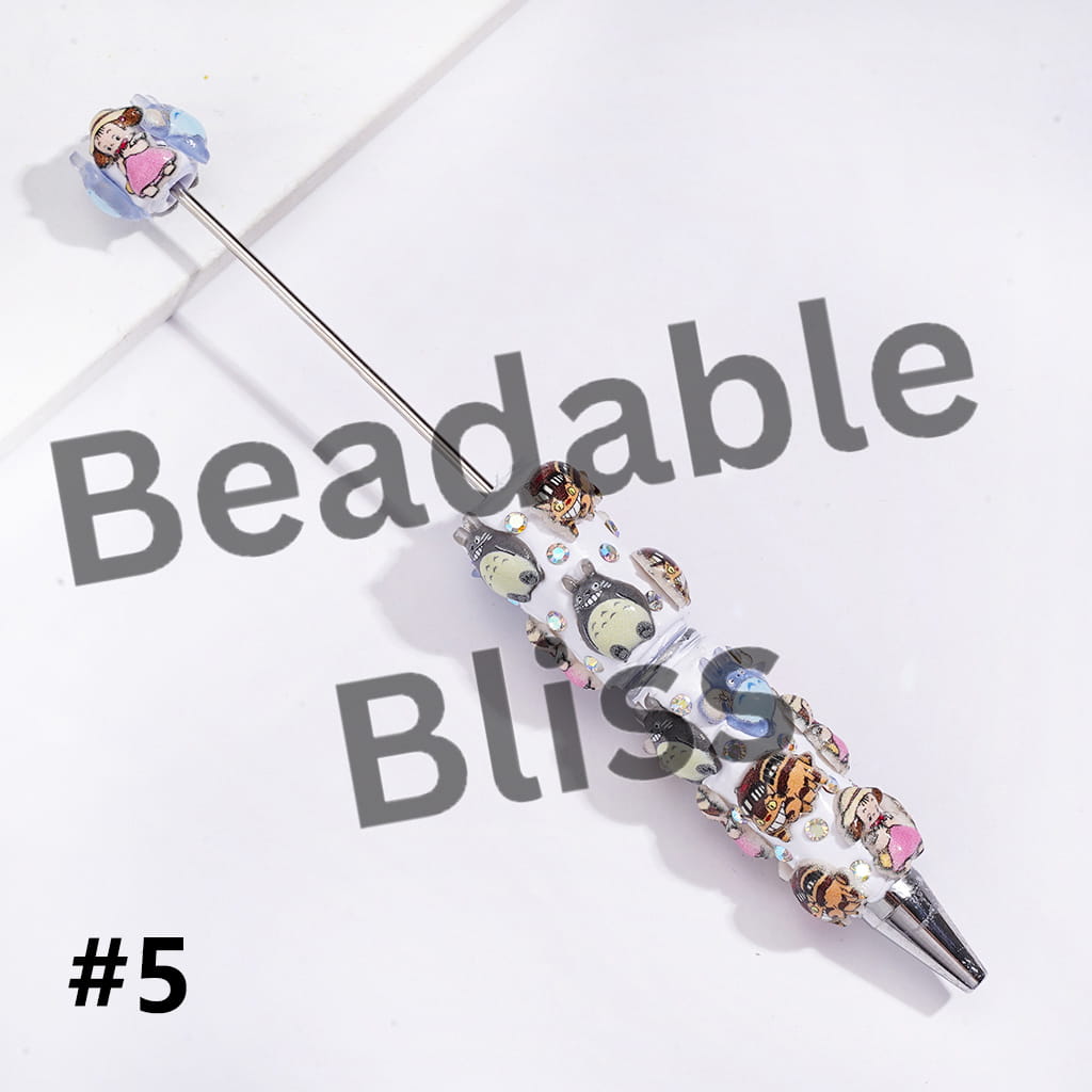 Beadable Clay Pens with Japanese Anime Chinchilla Character Series & AB Rhinestones