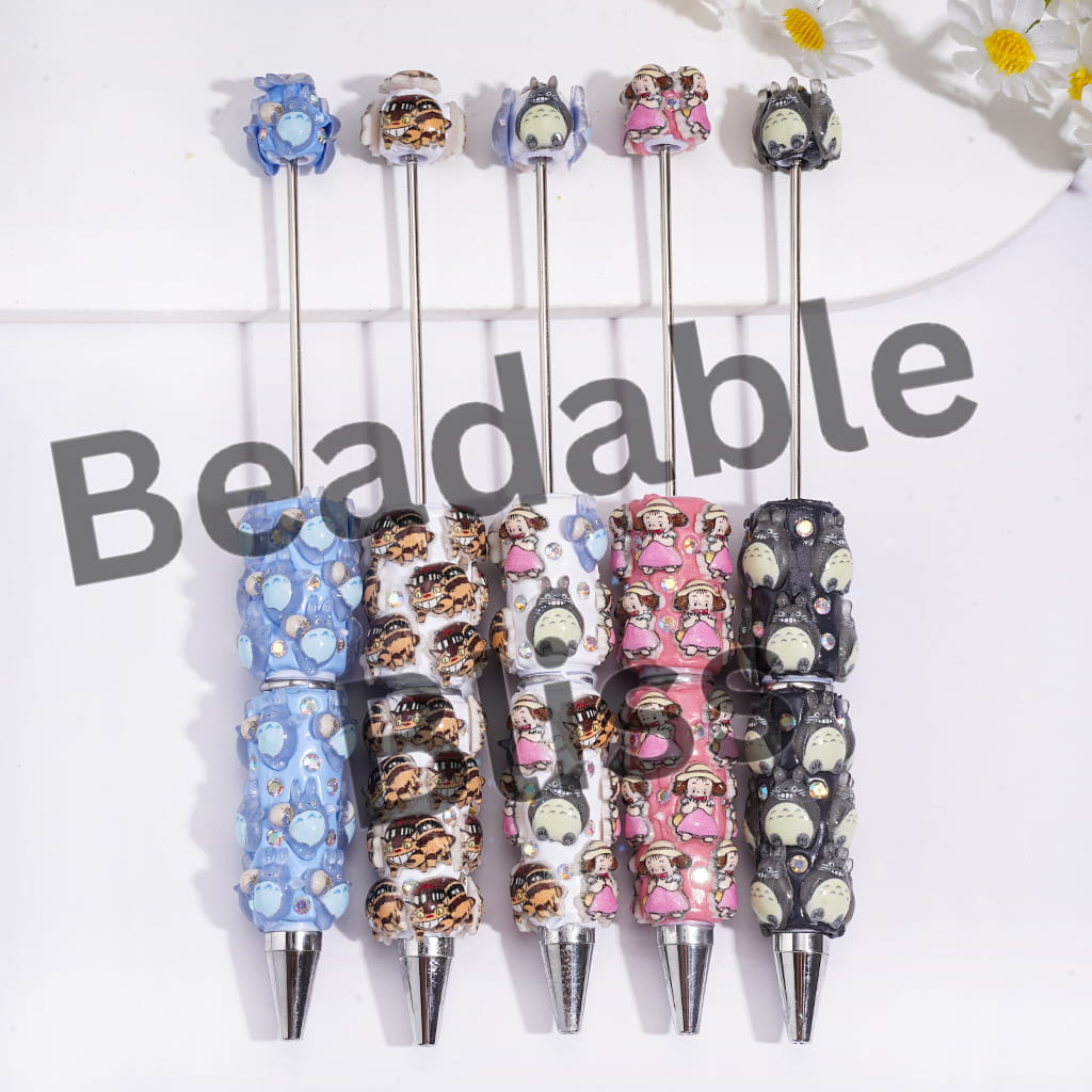 Beadable Clay Pens with Japanese Anime Chinchilla Character Series & AB Rhinestones