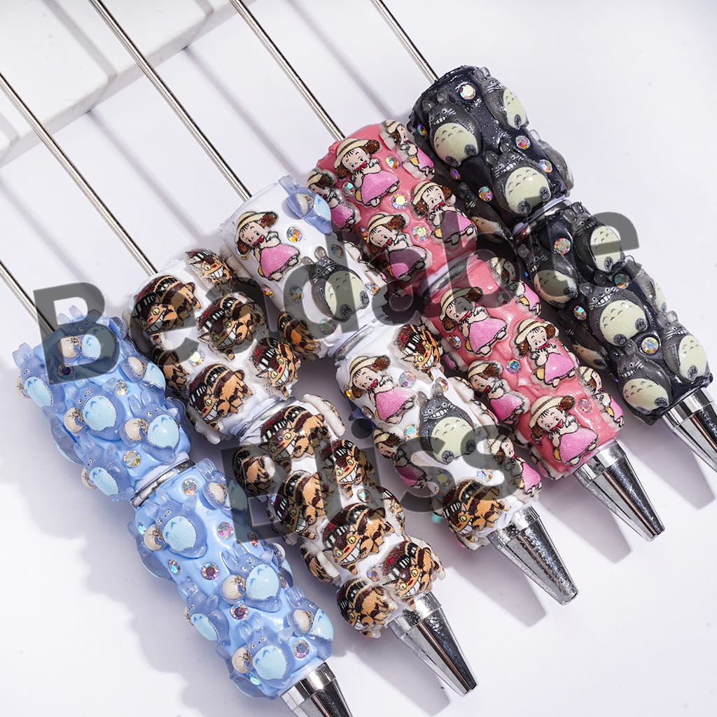 Beadable Clay Pens with Japanese Anime Chinchilla Character Series & AB Rhinestones