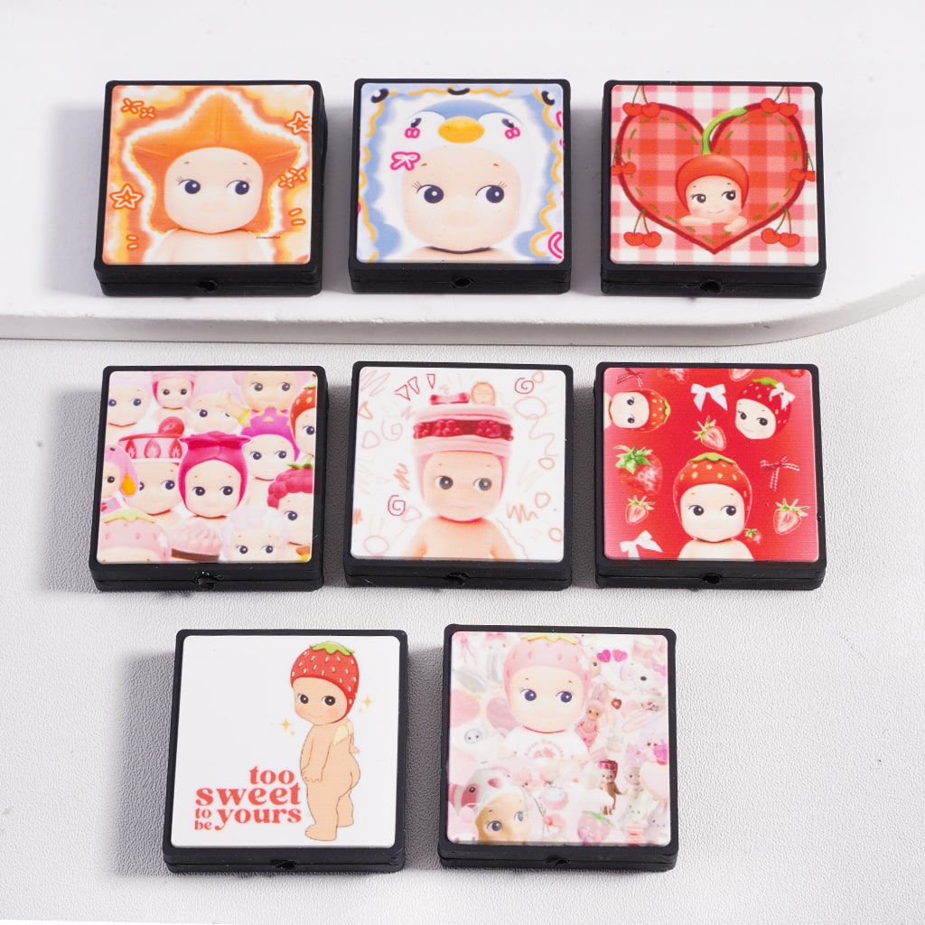 Silicone Focal Beads Smiling Baby in Various Style, Flat Square Shape, Random Mix