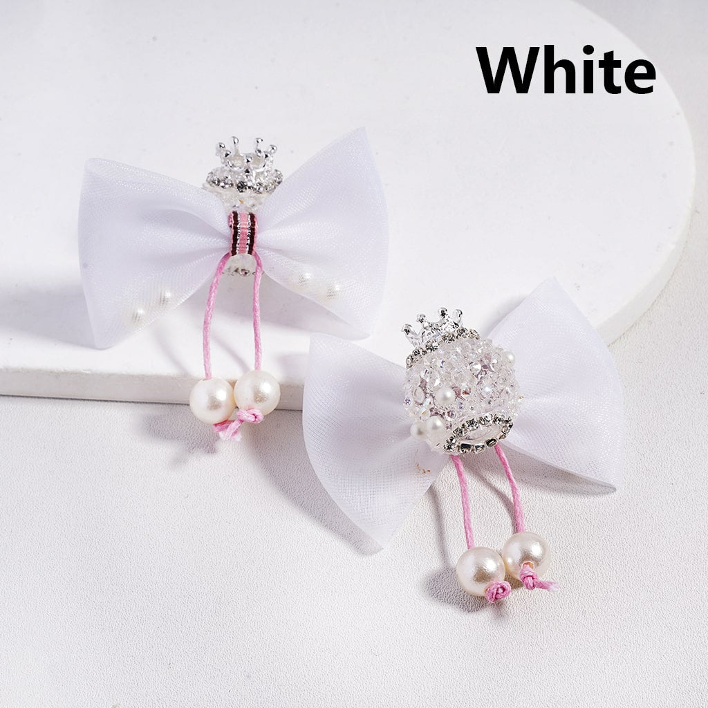 Sugar Acrylic Beads with Fancy Silver Crown White Pearls Shiny Cone Shape Rhinestones Fabric Bowtie, Random Mix