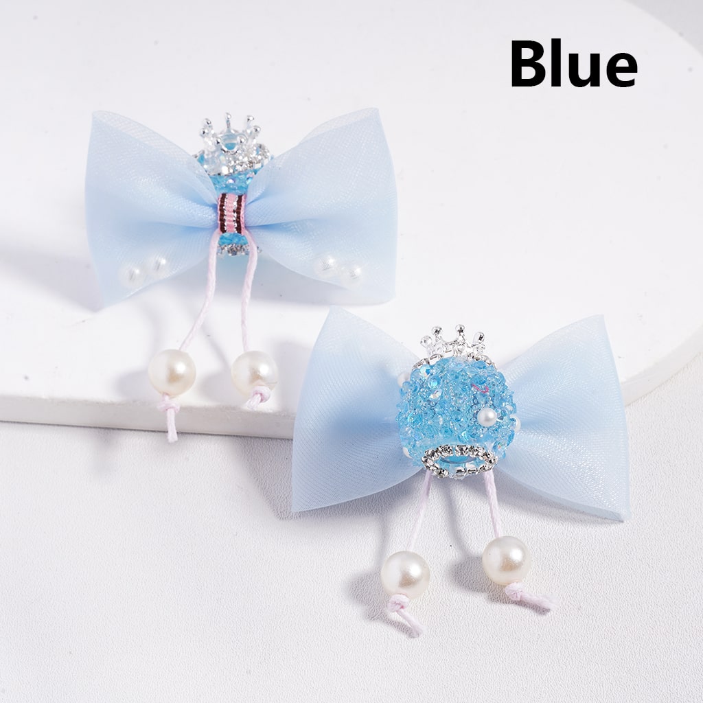 Sugar Acrylic Beads with Fancy Silver Crown White Pearls Shiny Cone Shape Rhinestones Fabric Bowtie, Random Mix