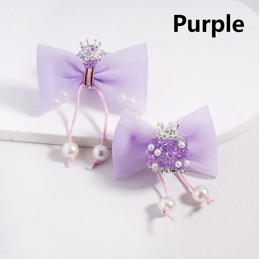 Sugar Acrylic Beads with Fancy Silver Crown White Pearls Shiny Cone Shape Rhinestones Fabric Bowtie, Random Mix