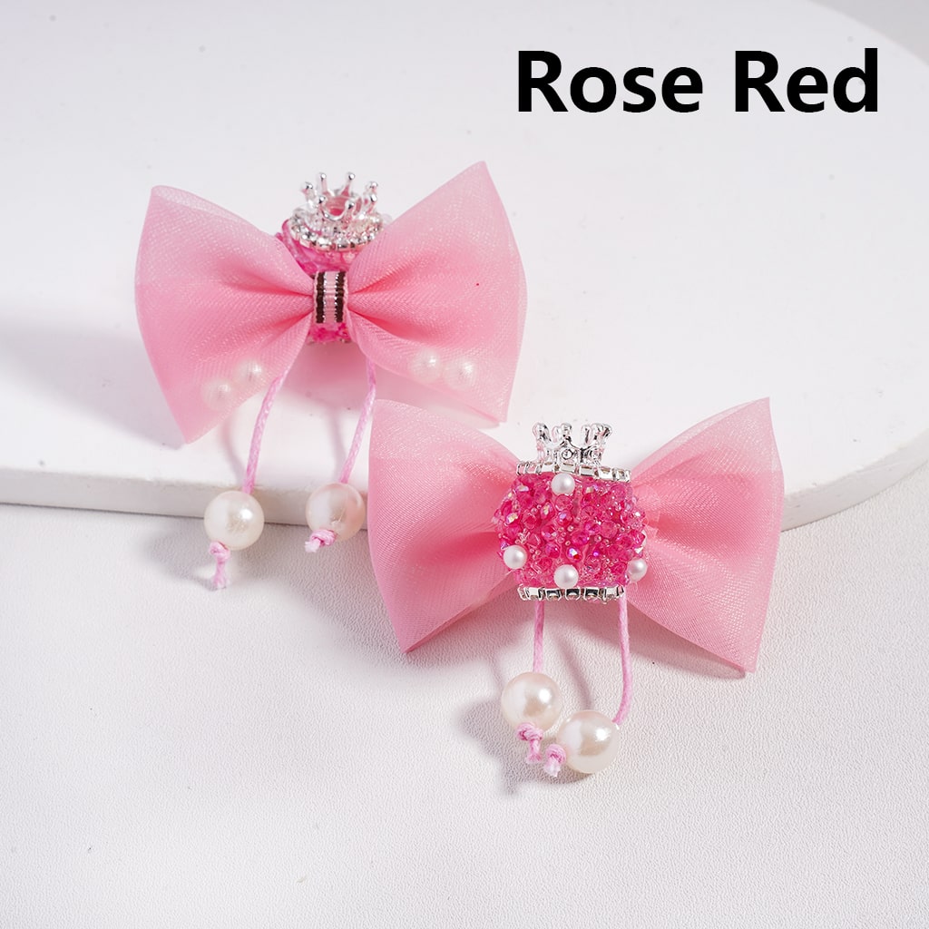 Sugar Acrylic Beads with Fancy Silver Crown White Pearls Shiny Cone Shape Rhinestones Fabric Bowtie, Random Mix