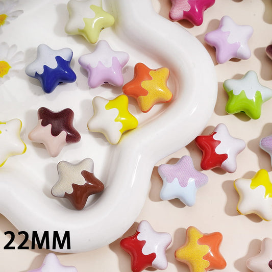 Double Color Star Acrylic Beads, 22MM, Assorted Colors, Random Mix