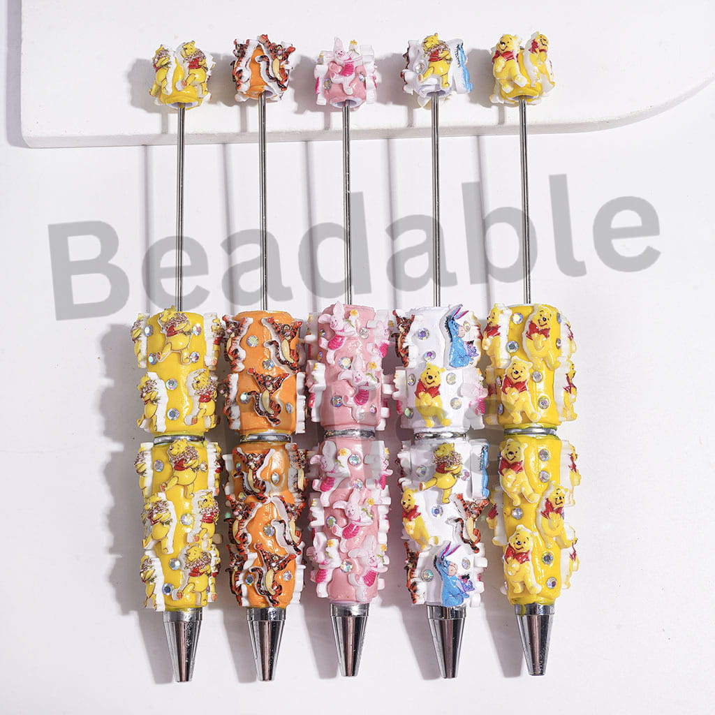 Beadable Clay Pens with Classic Animation Animal Character and AB Rhinestones