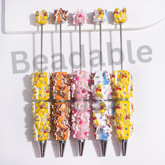 Beadable Clay Pesn with Classic Animation Animal Character and AB Rhinestones