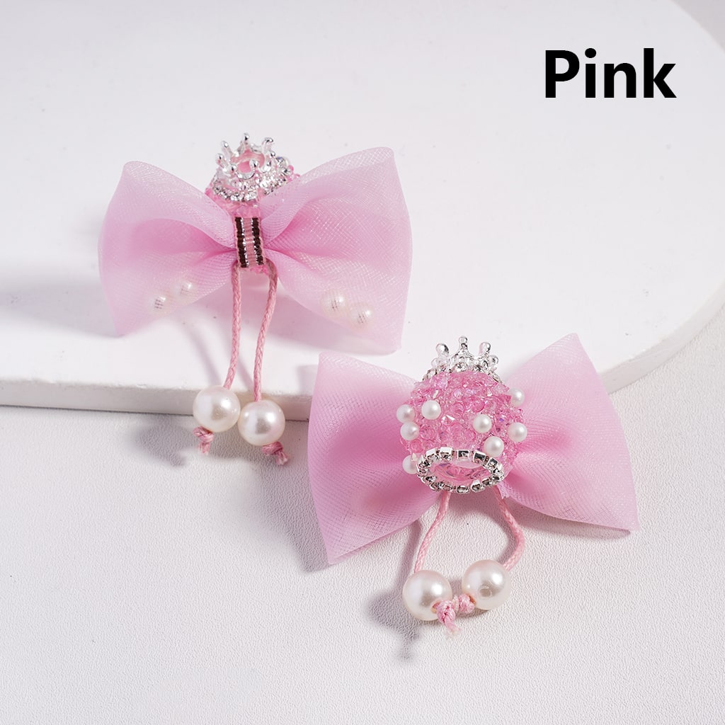 Sugar Acrylic Beads with Fancy Silver Crown White Pearls Shiny Cone Shape Rhinestones Fabric Bowtie, Random Mix