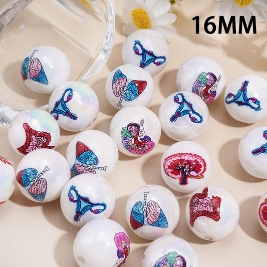 Body Organ Theme UV Coating Acrylic Beads for Bracelets, 16MM, Random Mix