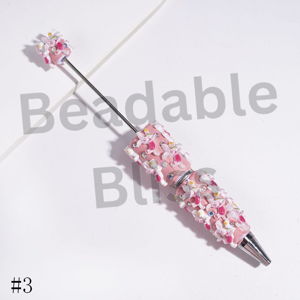 Beadable Clay Pens with Classic Animation Animal Character and AB Rhinestones