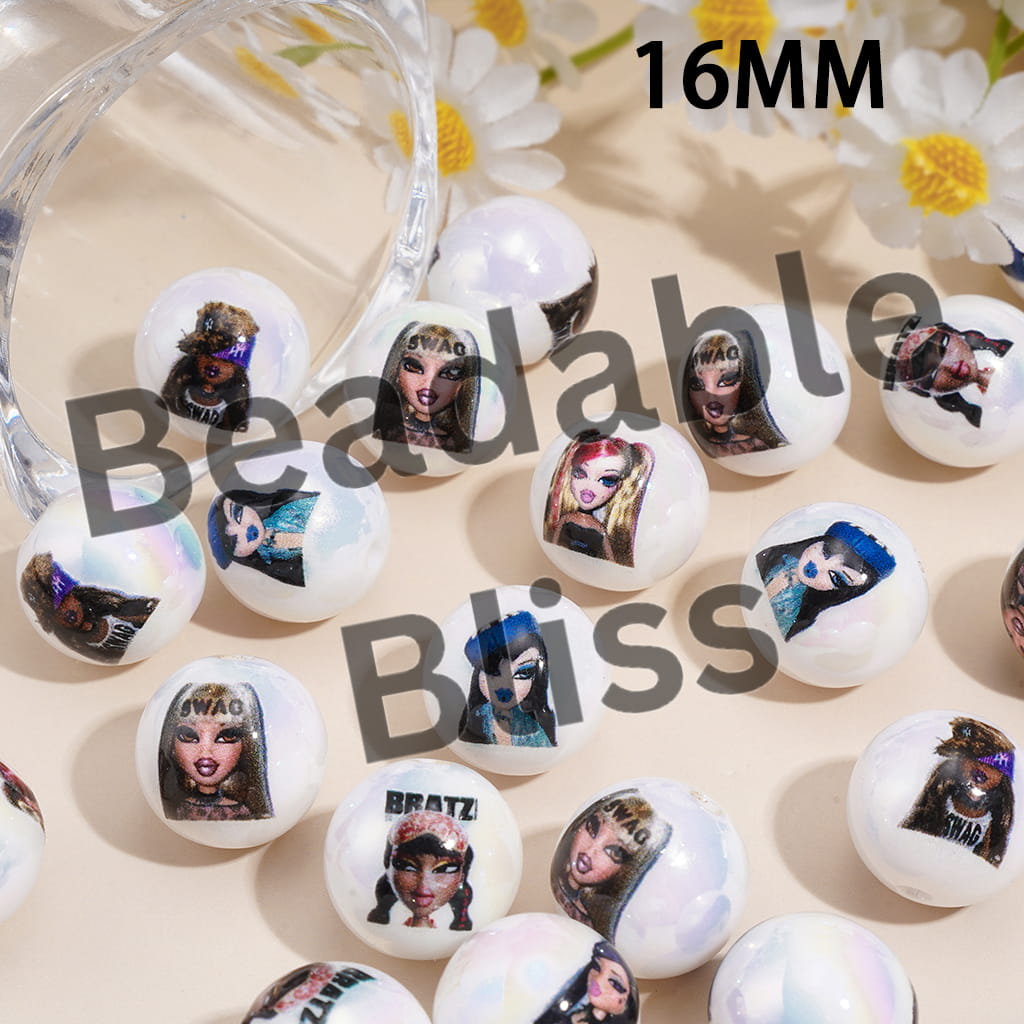Acrylic Beads for Bracelets UV Coating w Fashion Doll Series, Gothic Style, 16MM, Random Mix