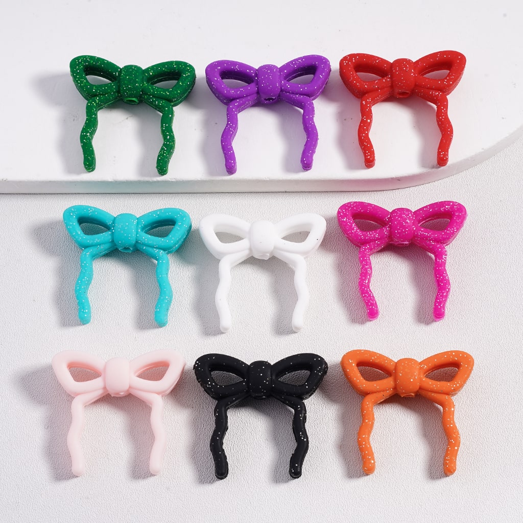 Silicone Focal Beads Bowtie Series with Silver Glitter, Curly Style