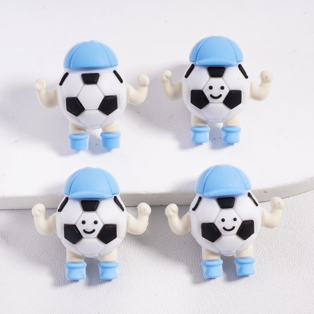 Silicone Focal Beads 3D Cute Football Soccer Ball with Blue Baseball Hat