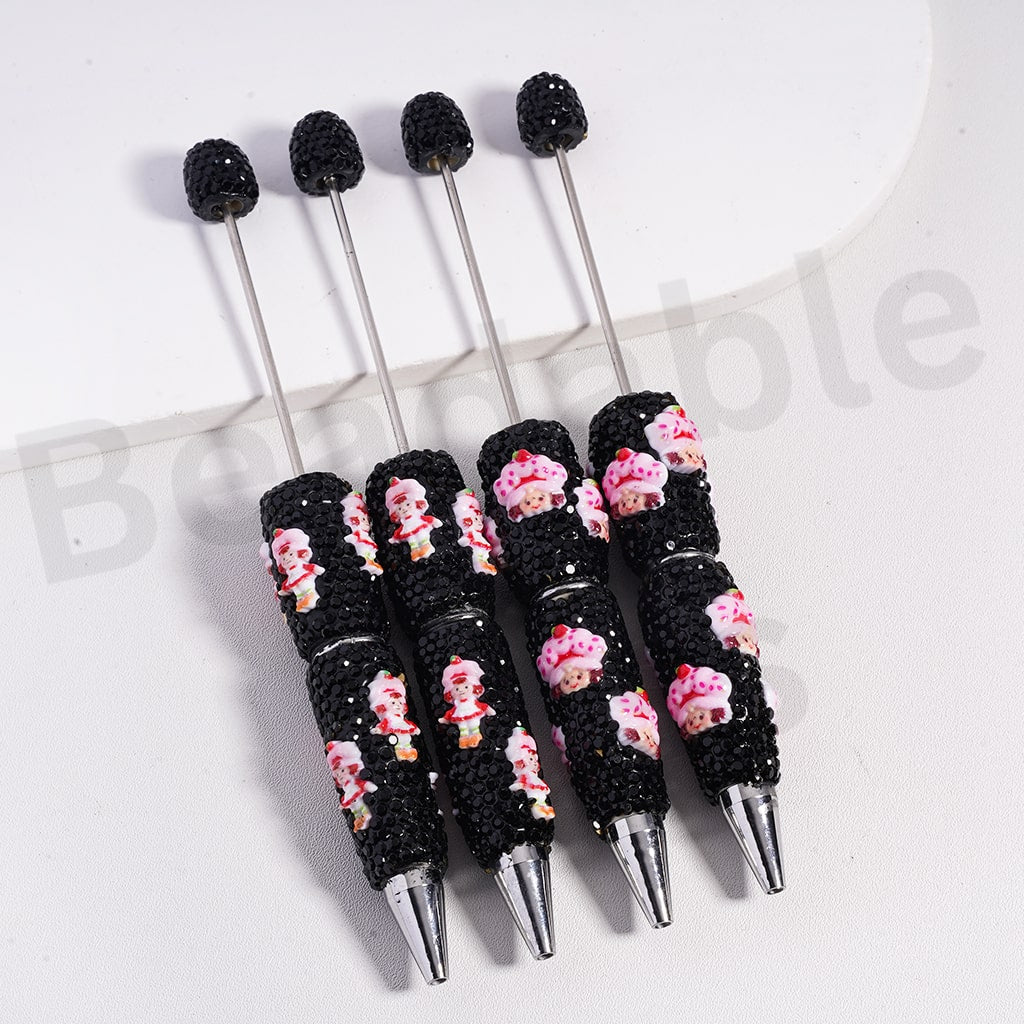Beadable Clay Pens Cute Strawberry Girl Series with Black Rhinestones