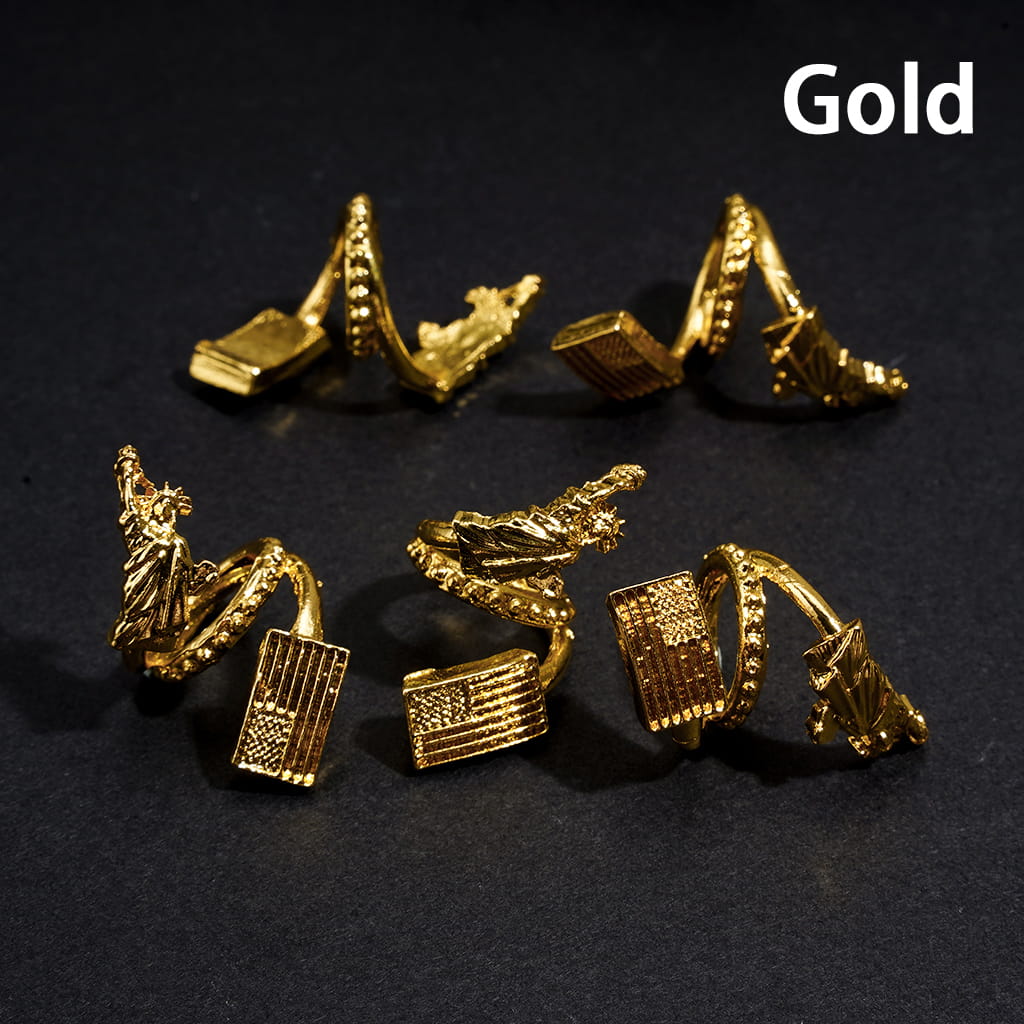 Trendy Twisted Spiral Metal Beads w the Statue of Liberty & American Flag, Patriotic Theme, Large Hole, Jewelry Accessories, Gold & Silver