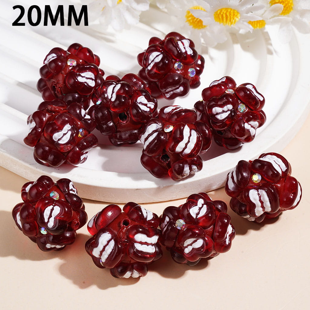 Clay Beads with Red Lip and AB Rhinestones on Red Background, 20MM