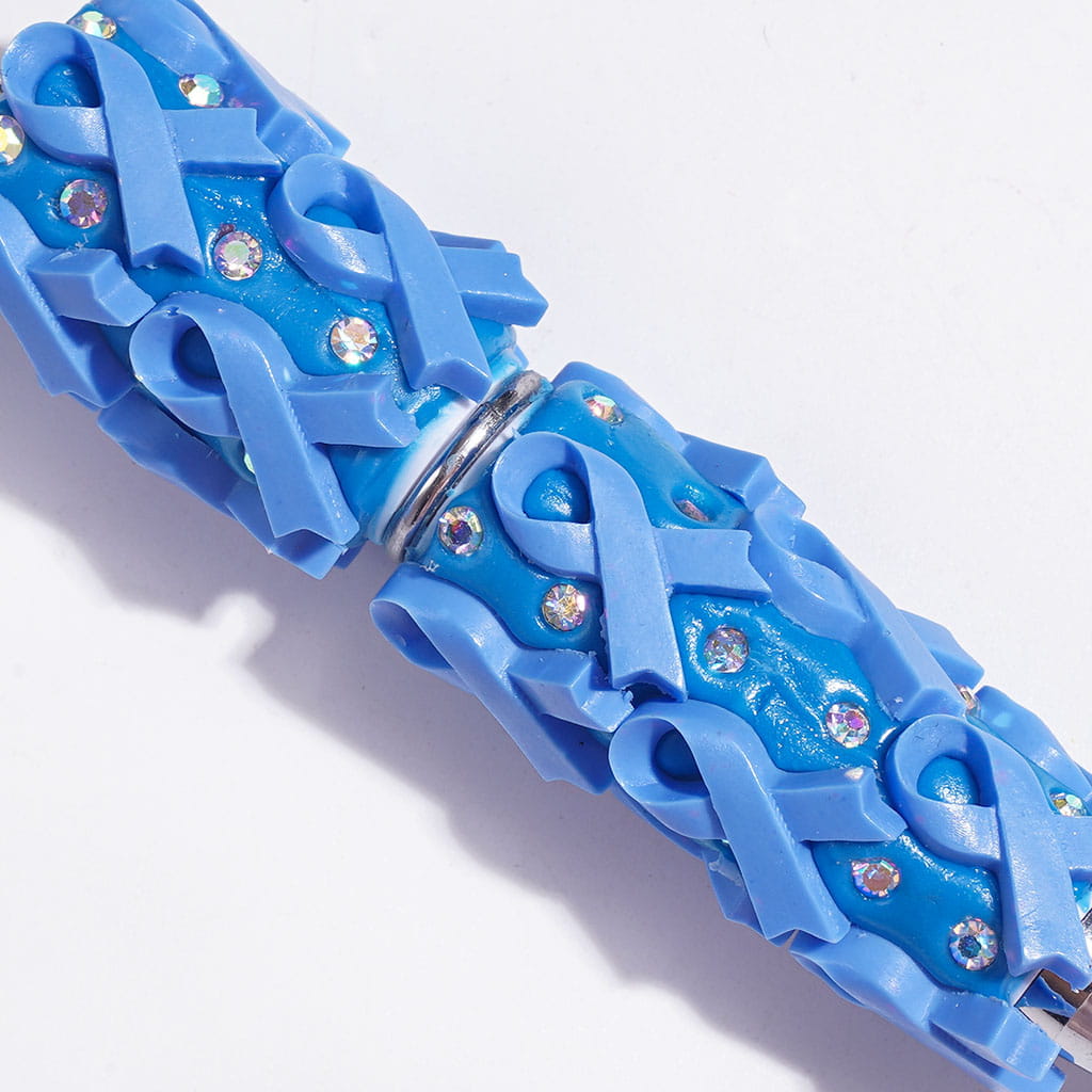 Beadable Clay Pens with Cancer Awareness Ribbon and AB Rhinestones on Multi-Color Base
