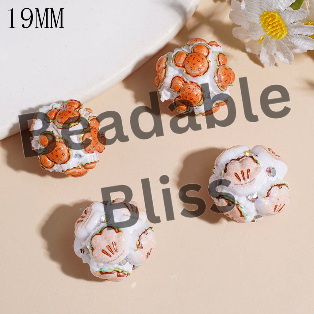 19MM - Clay Beads with Hamburger Style Mouse Head and Mouse Palm, AB Rhinestones, Random Mix
