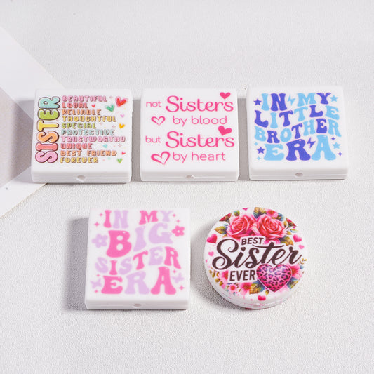 Best Sister Ever In My Big Sister Era In My Little Brother Era Not Sisters by Heart Juice but Sisters by Heart  Silicone Focal Beads, Random Mix