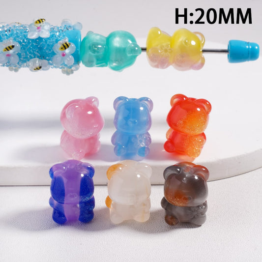 Acrylic Beads Double Color Cat Eye Style Glitter Mini Bears, Random Mix, Height 20 MM