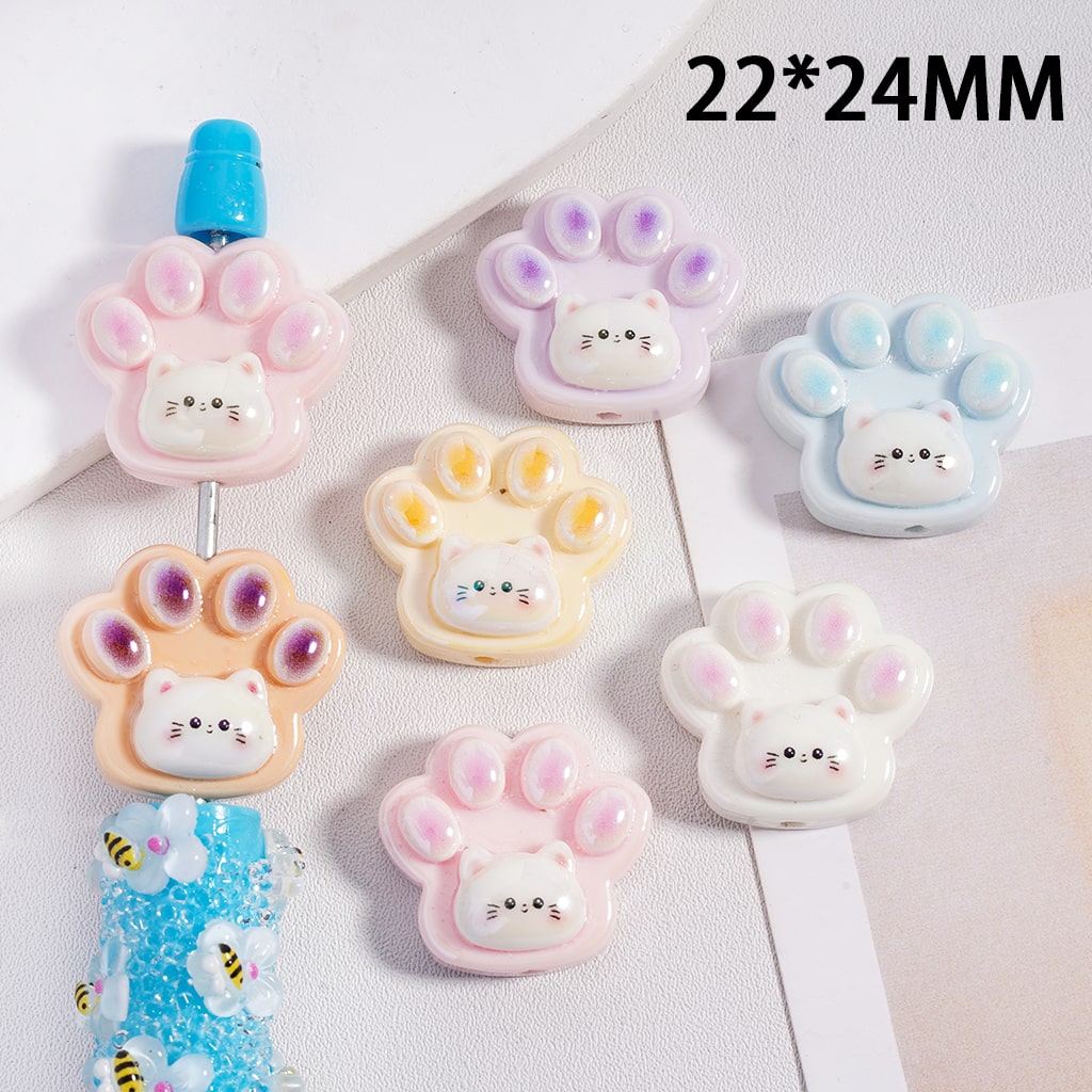 Acrylic Beads UV Coating Cat Paws in Various Colors, Random Mix, 22*24MM