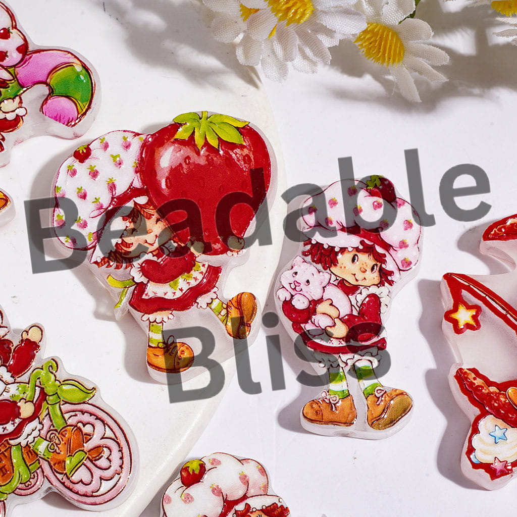 Acrylic Beads Various Style Berry Girl Character in Red Pink Series, Random Mix