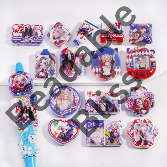 Acrylic Beads Pendant Clown Girl Character Series Double Side Prints, Various Designs & Shape, Random Mix
