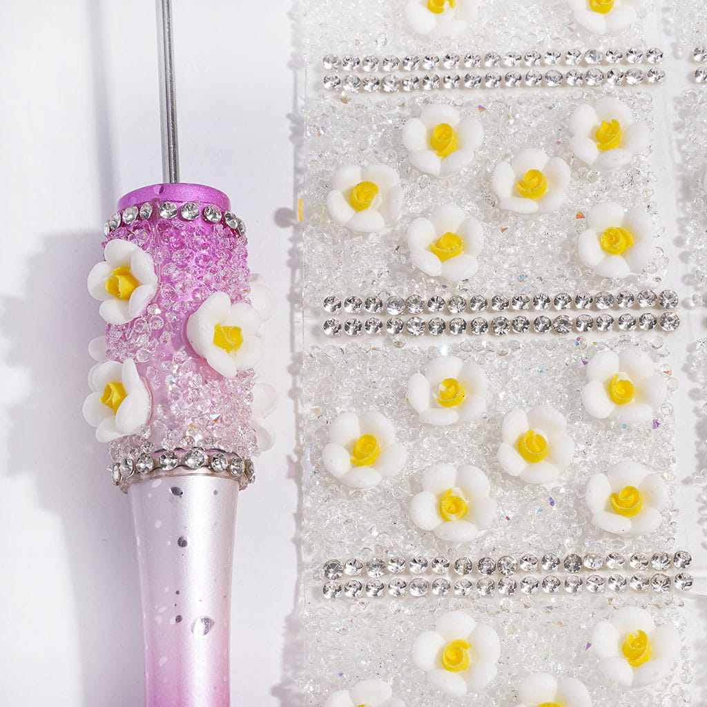 DIY Bling Bling Wraps Tapes with Daisy and Cone Shaped Rhinestones for Pen, Around 40*28MM (Small 84 Pieces in 1 Sheet)