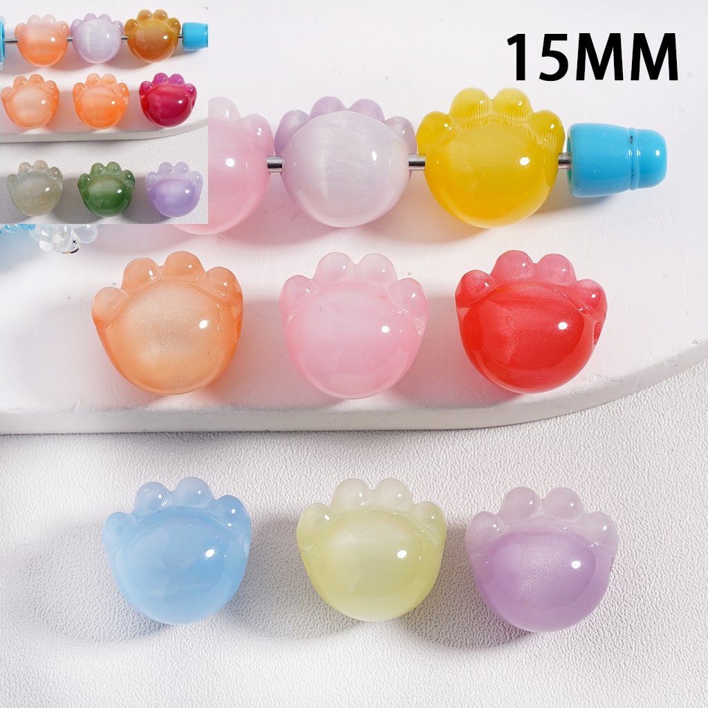 Acrylic Beads Color Changing Cat Eye Style Paws, Multi-Color, Random Mix, 15MM (The Hole is Horizontal, not Vertical)