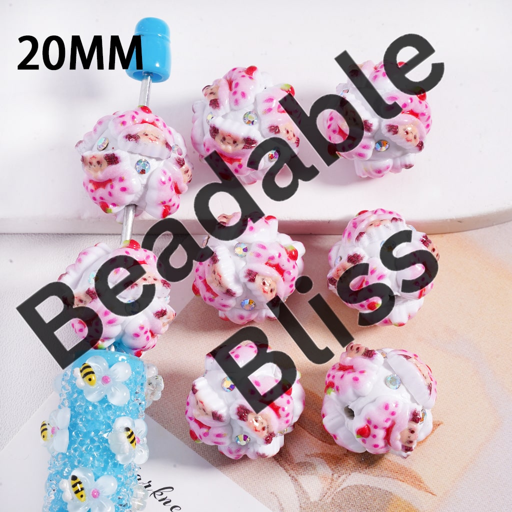 Clay Beads Cute Strawberry Girl Series with AB Rhinestones, 20MM