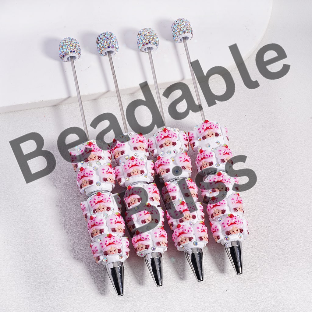 Beadable Clay Pen Cute Strawberry Girl Series with AB Rhinestones, Character w Fancy Look