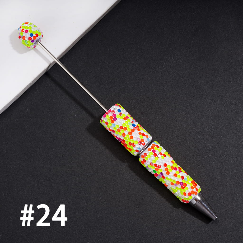Beadable Clay Pens with Shiny Neon Rhinestones Covered the Entire Pen, Multi-Color